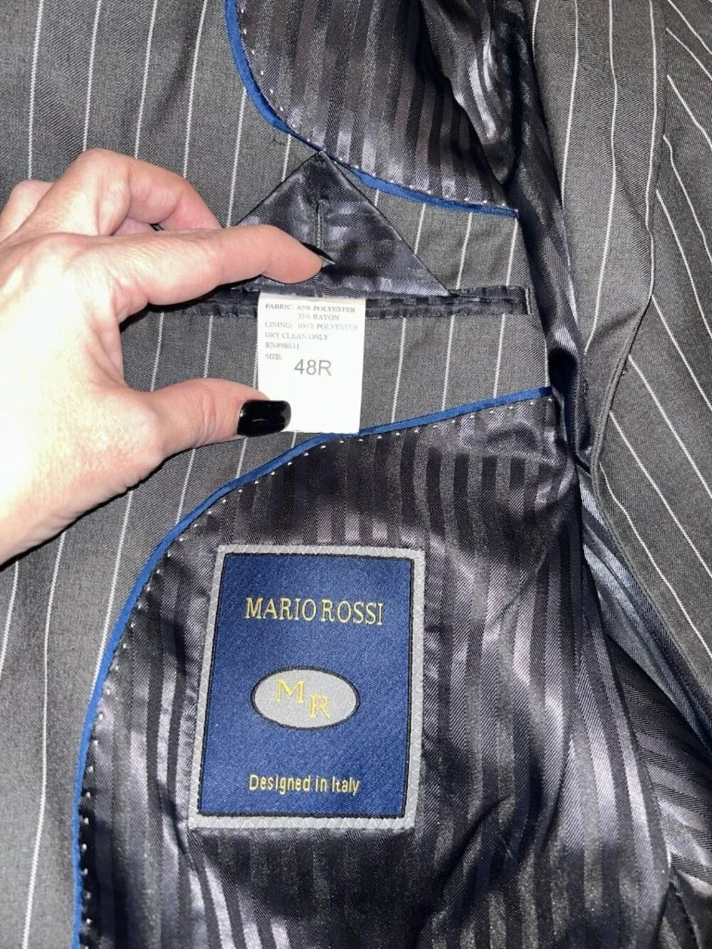 Mario Rossi Gray Pinstriped Business Career Formal Suit Jacket Sport Coat 48R
